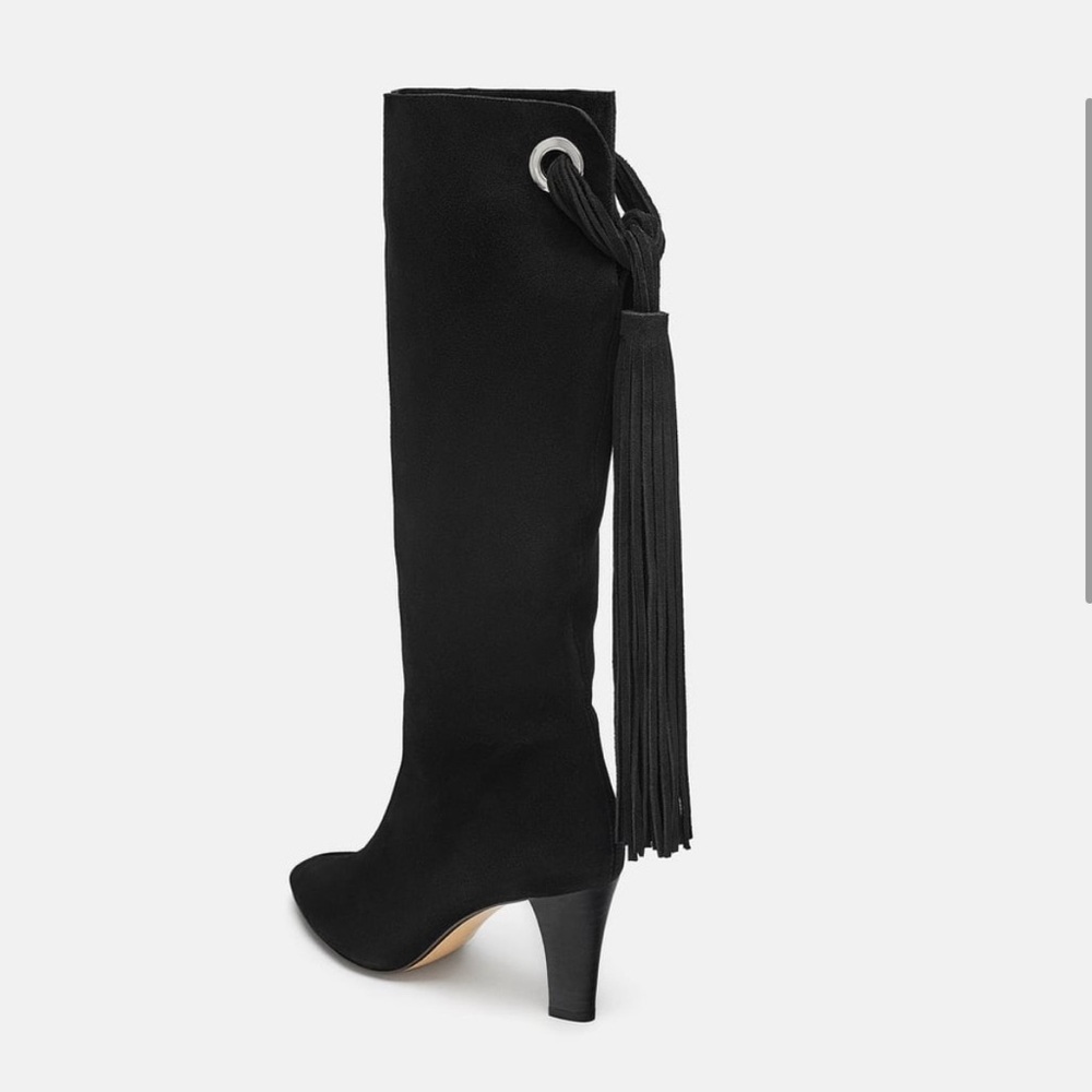 Zara Black Suede Fringe Leather Boots 37 - Picture 1 of 7